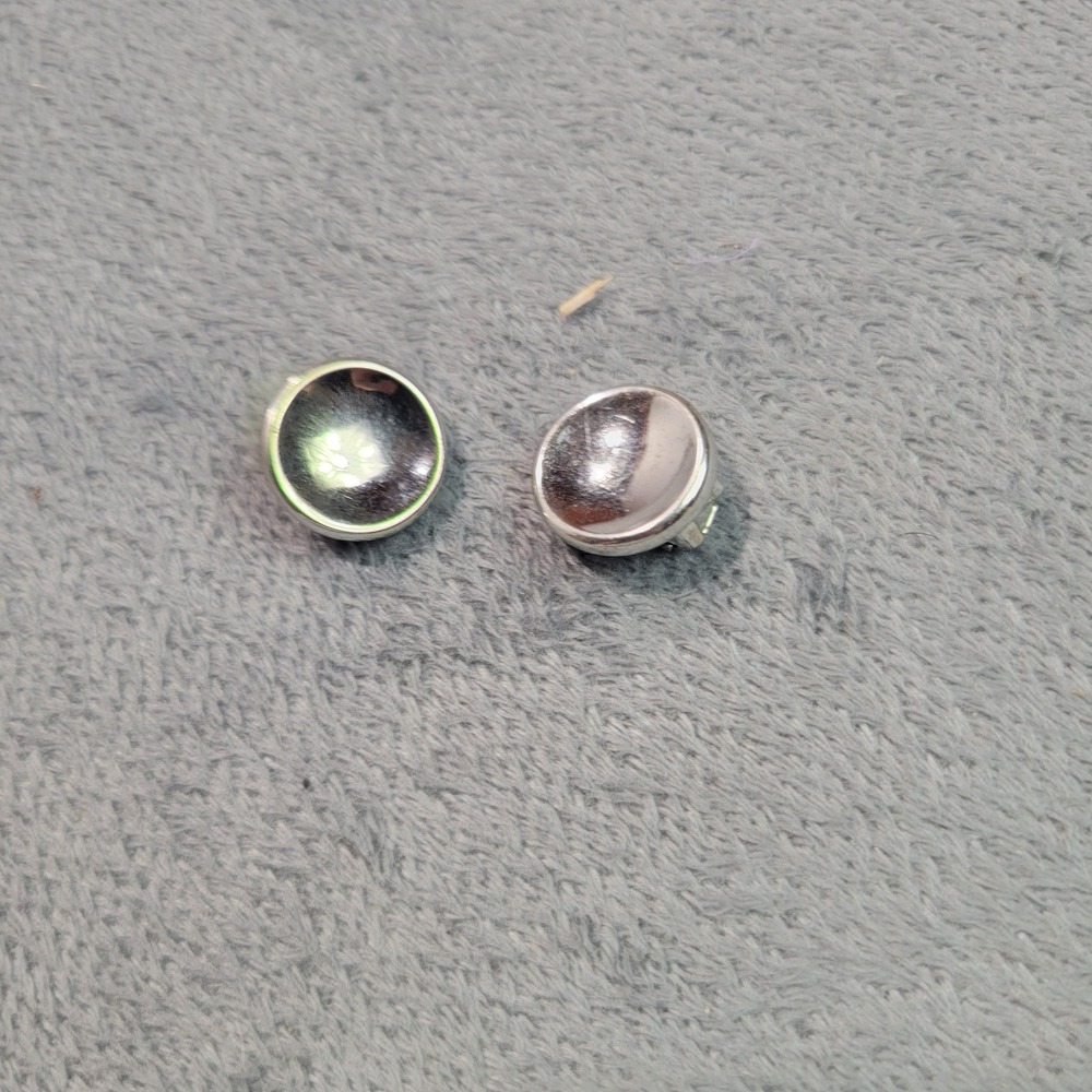 Barclay Clip On Earrings Womens Silver Domed Button‎ Vintage Mid Century Modern